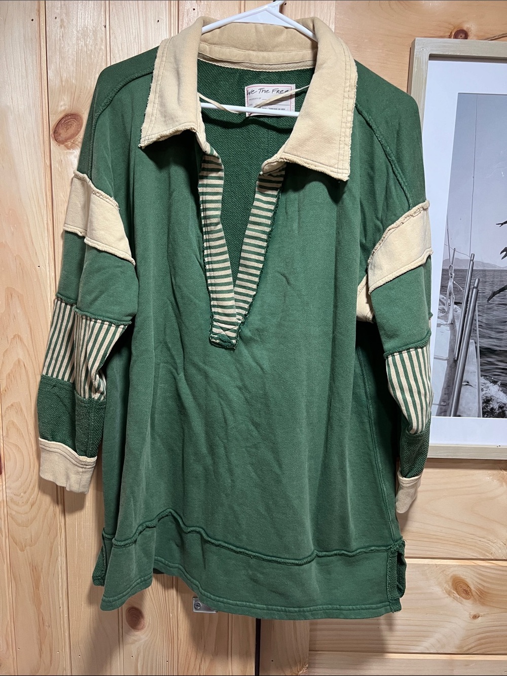 We The Free Olive Green and Cream Collared Pullover - Picture 2 of 7